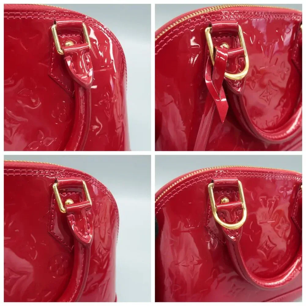 100% Authentic Louis Vuitton Alma BB Red Monogram Patent Leather Satchel - Picture 8 of 12